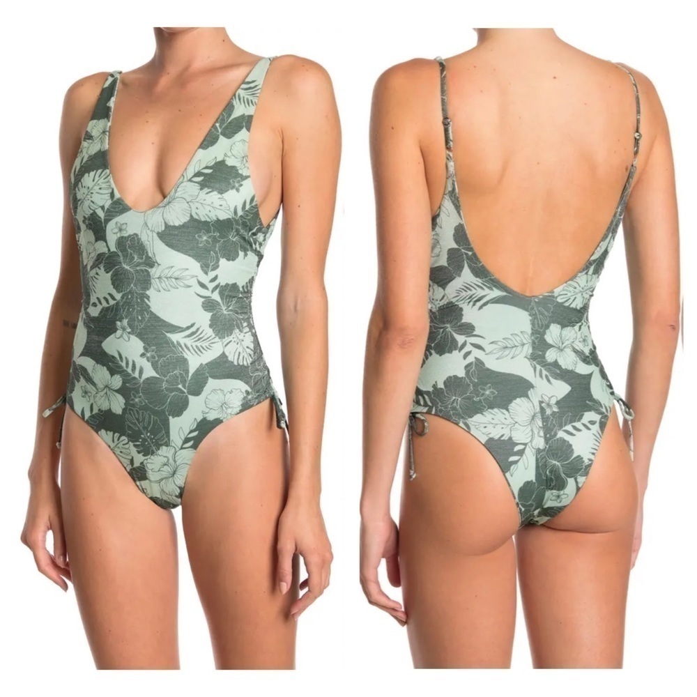 BOUND BY BOND-EYE In The Loop 1 Piece Bathing Suit Silver Fern Floral Sz S NWT.